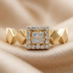 Square Halo Pyramid Shank Ring
