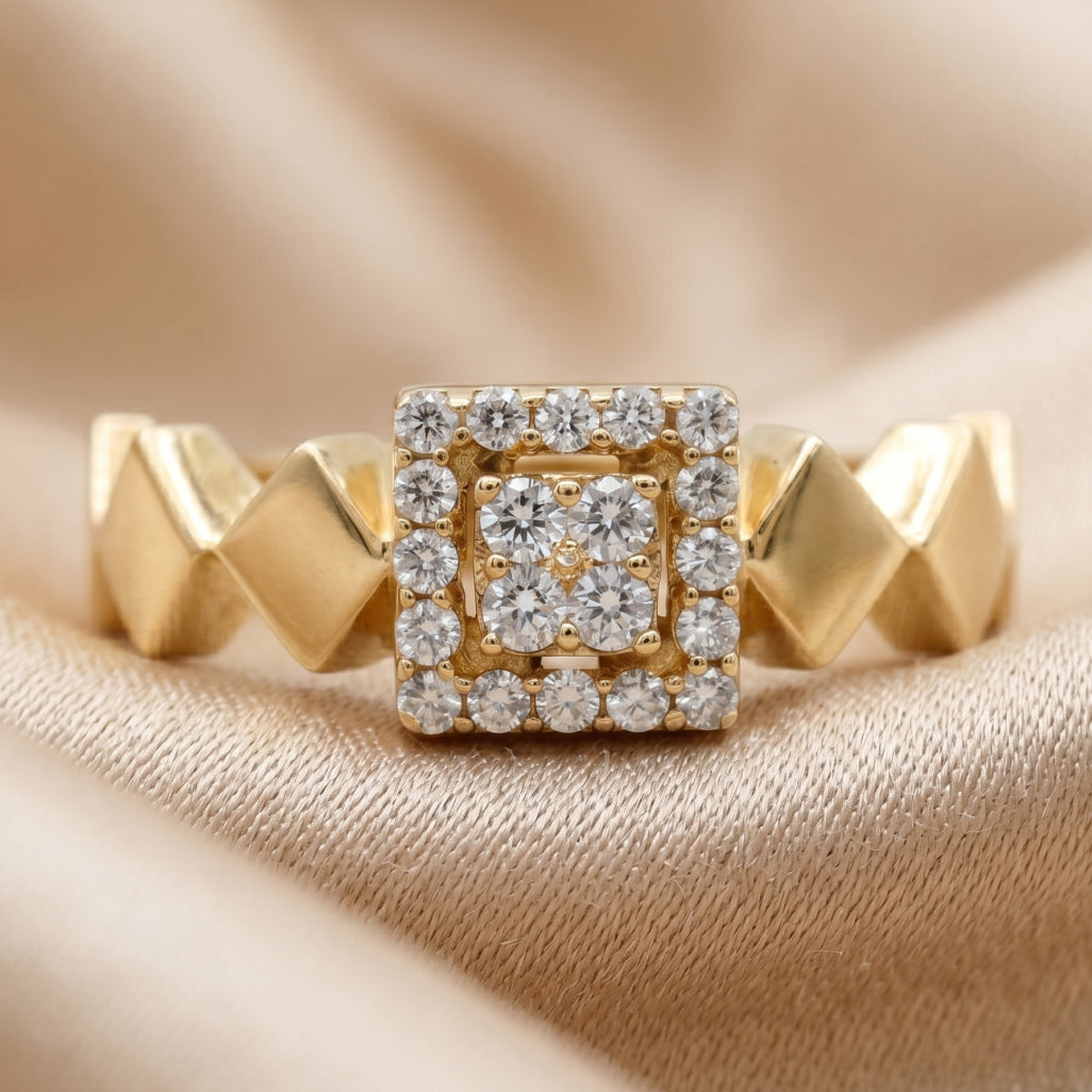 Square Halo Pyramid Shank Ring