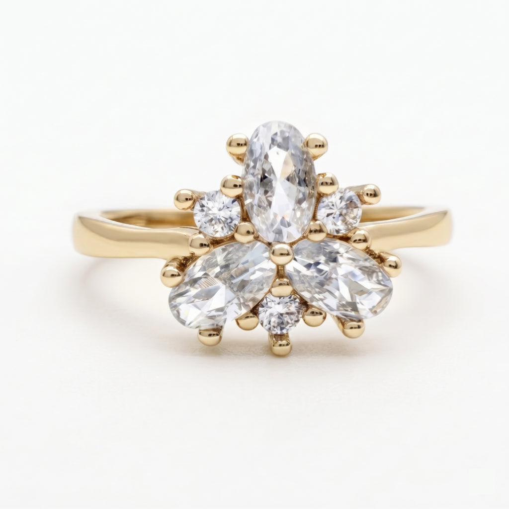 Oval Pear Cluster Bloom Ring