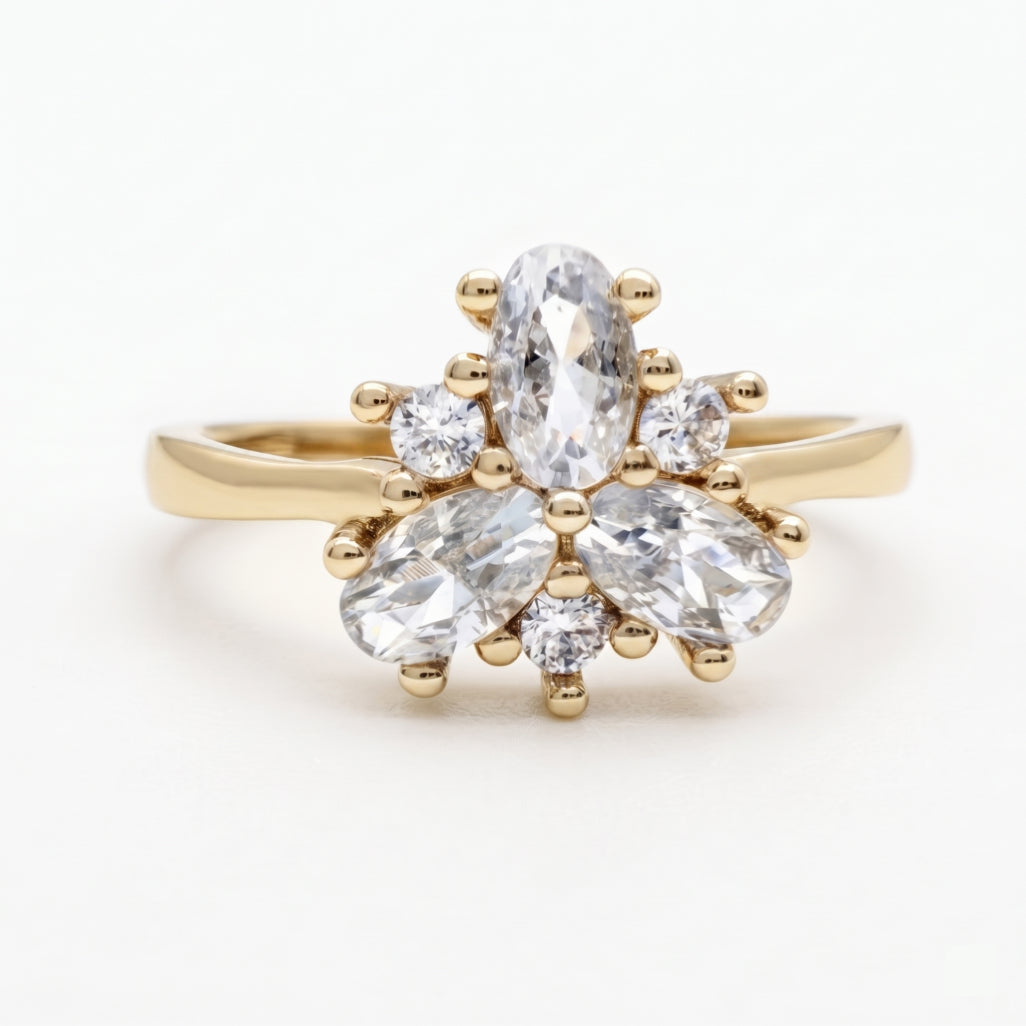 Oval Pear Cluster Bloom Ring
