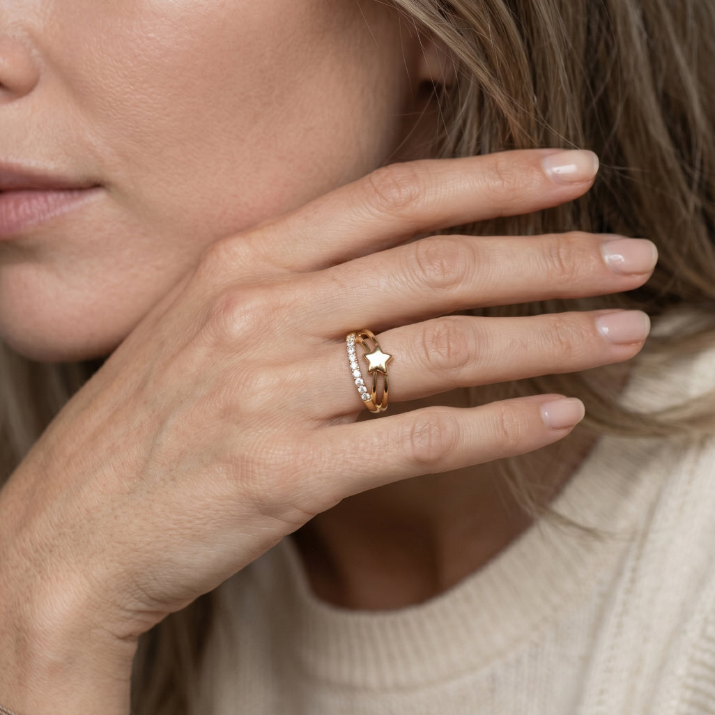 Star Motif Double Rail Ring