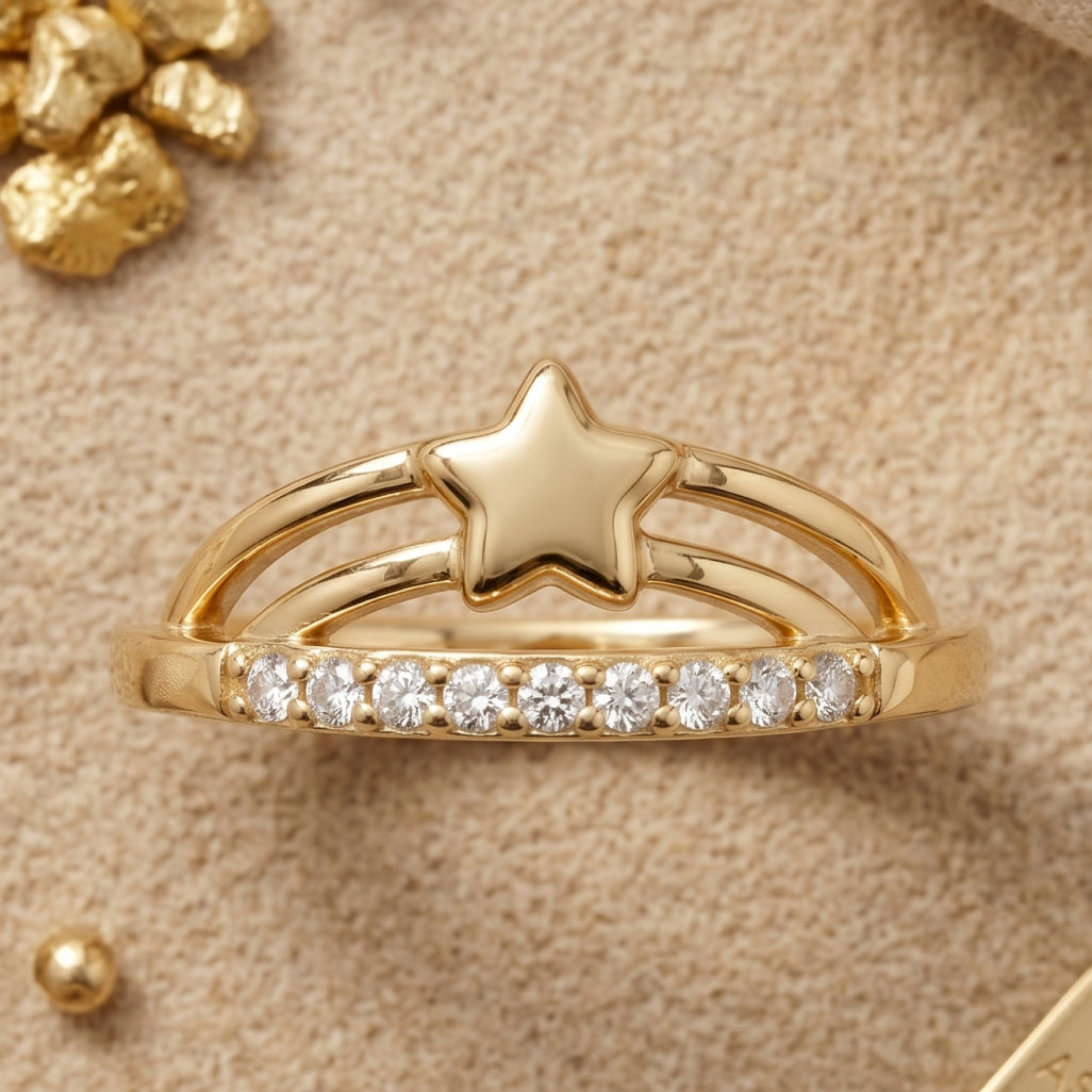 Star Motif Double Rail Ring