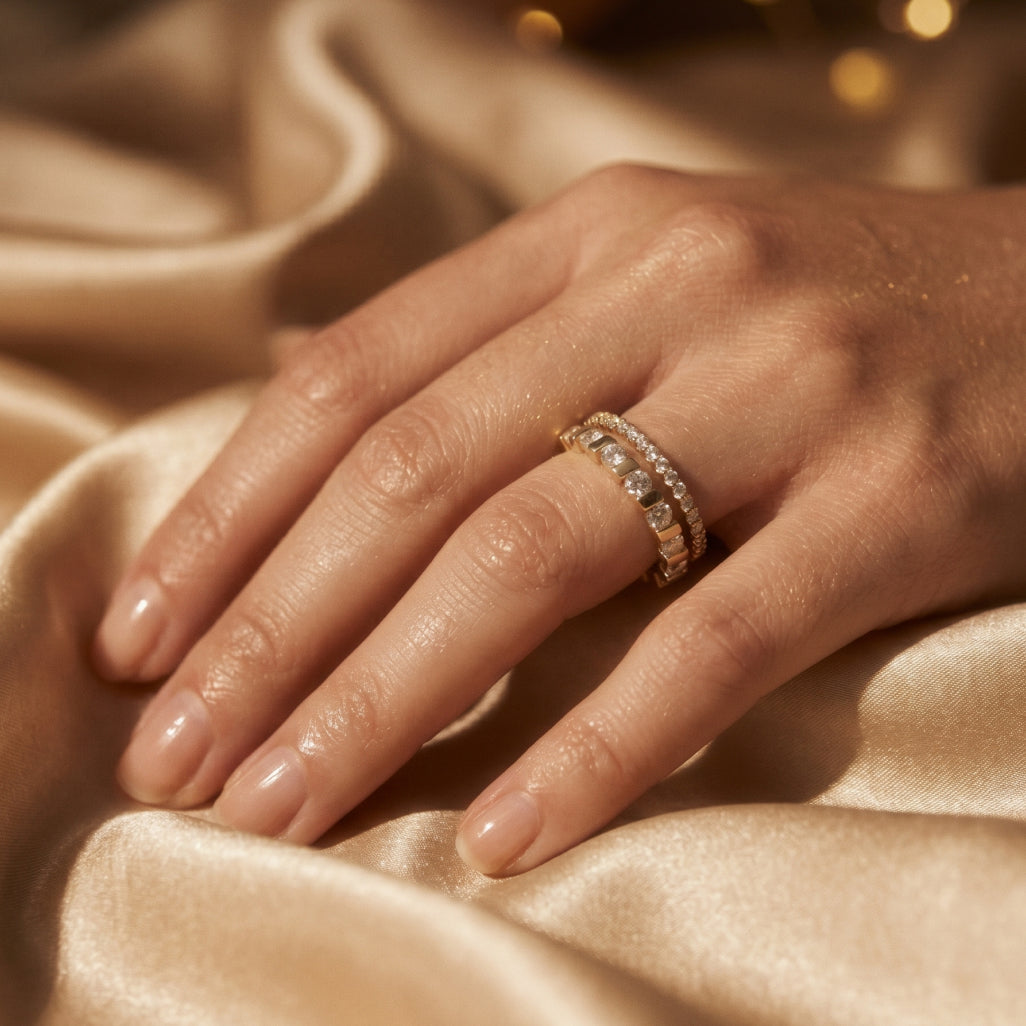 PavÃ© Arc Bar Set Double Stack Ring