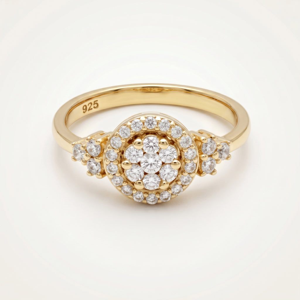 Round Cluster Halo Shoulder Ring