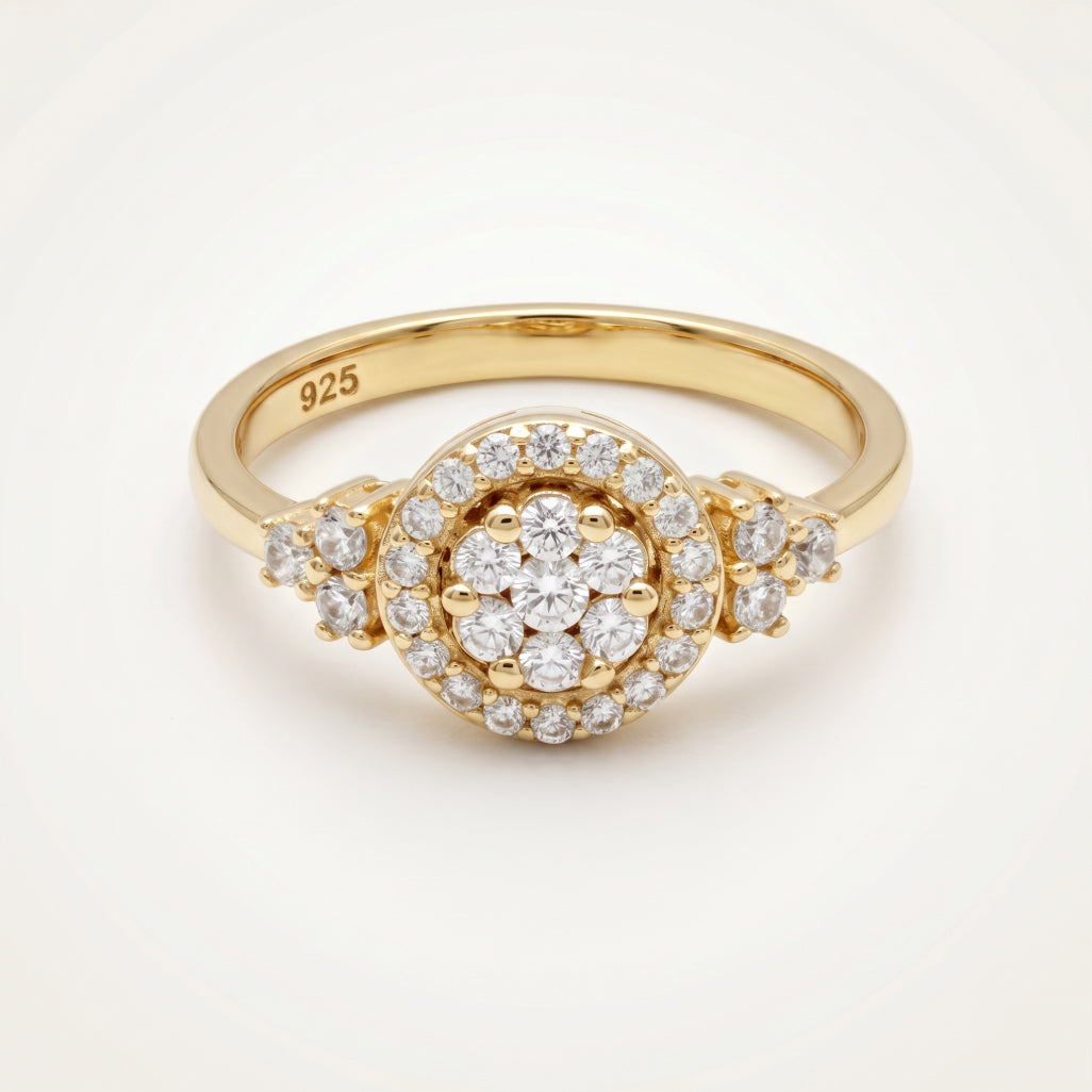 Round Cluster Halo Shoulder Ring