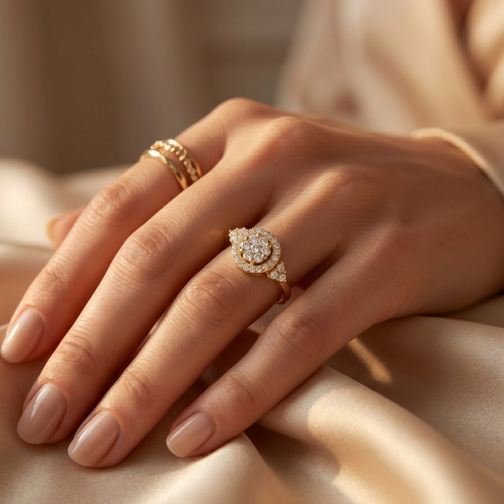 Round Cluster Halo Shoulder Ring