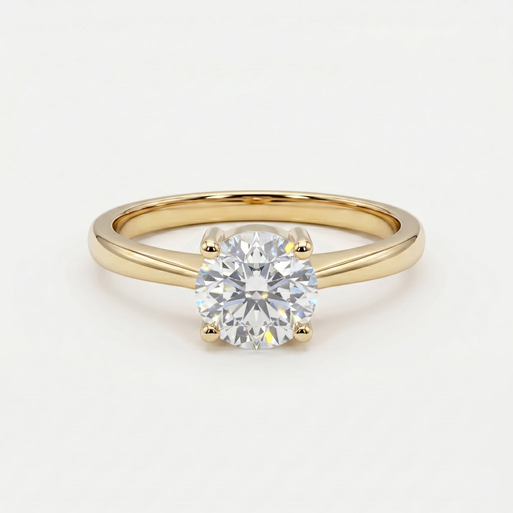 Four-Prong Round Solitaire Plain Shank Ring