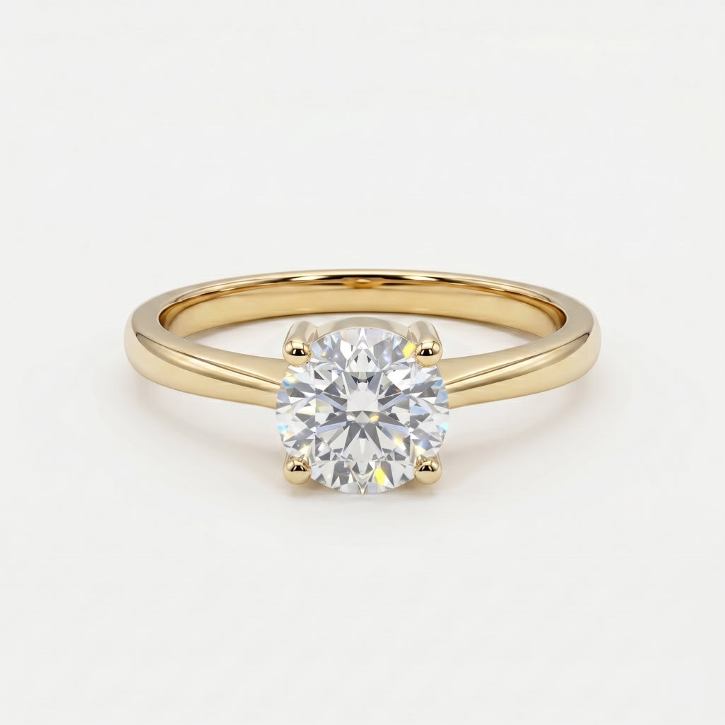 Four-Prong Round Solitaire Plain Shank Ring