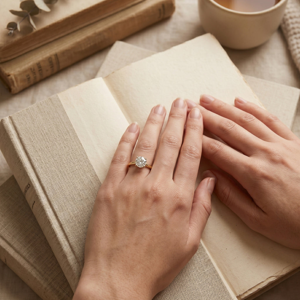 Four-Prong Round Solitaire Plain Shank Ring