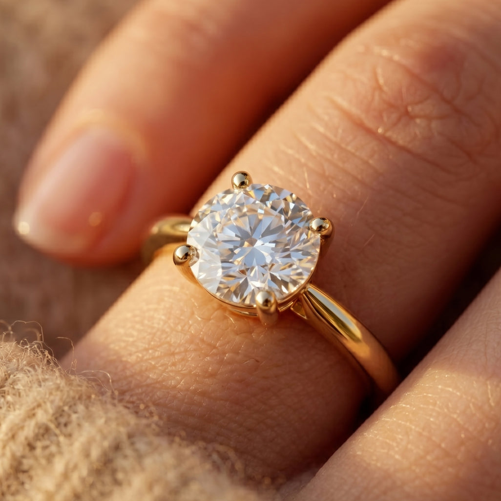 Four-Prong Round Solitaire Plain Shank Ring