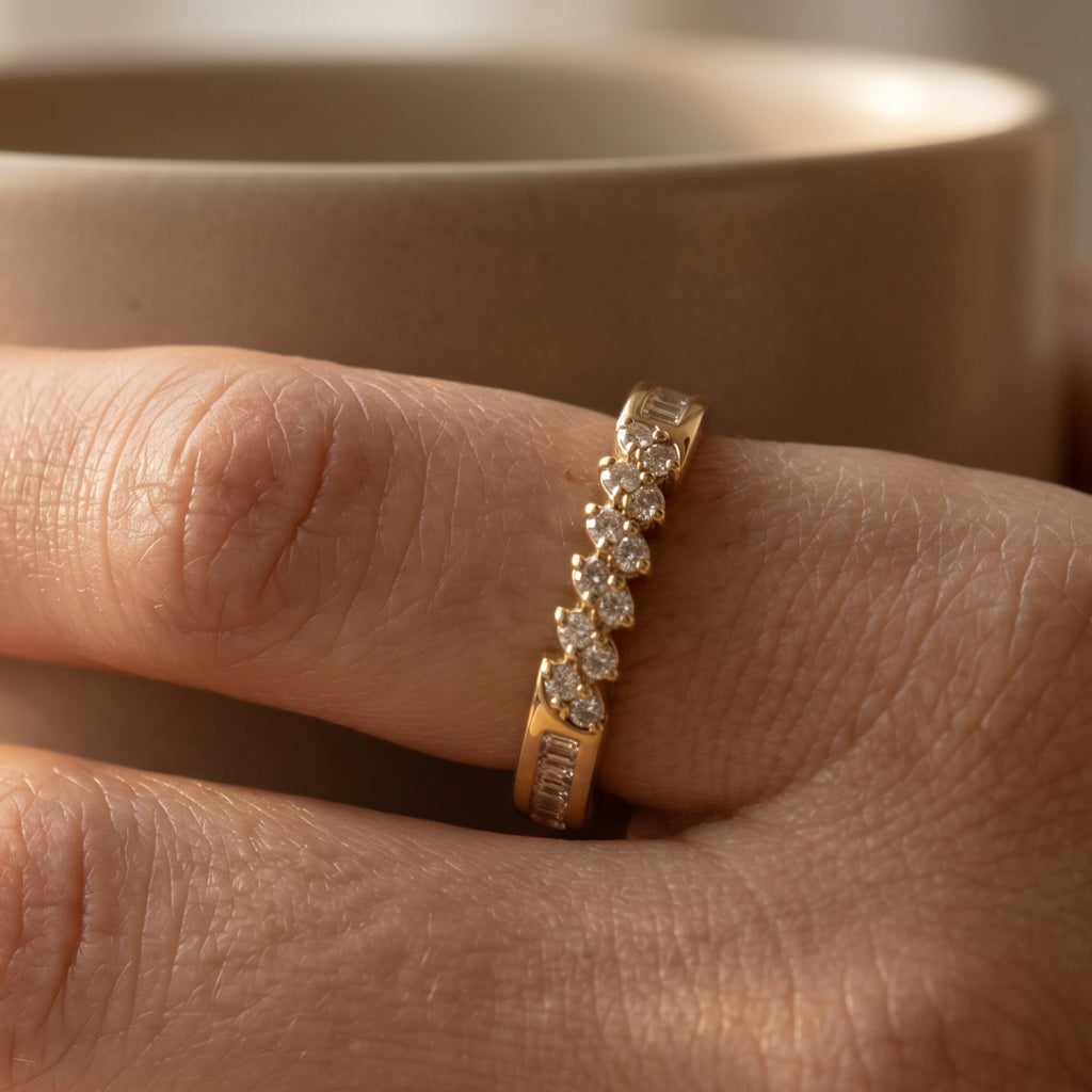 Zigzag Pave Channel Half-Eternity Band