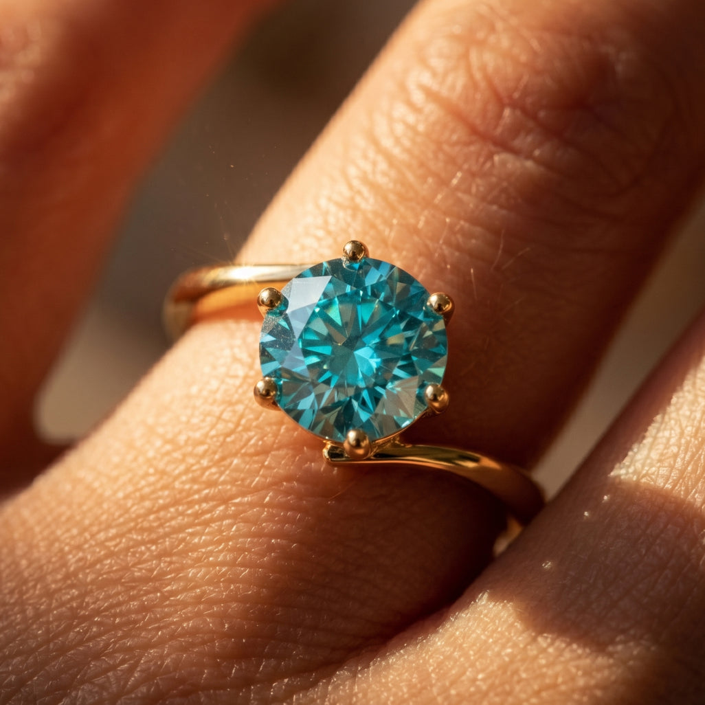 Teal Stone Bypass Solitaire Ring