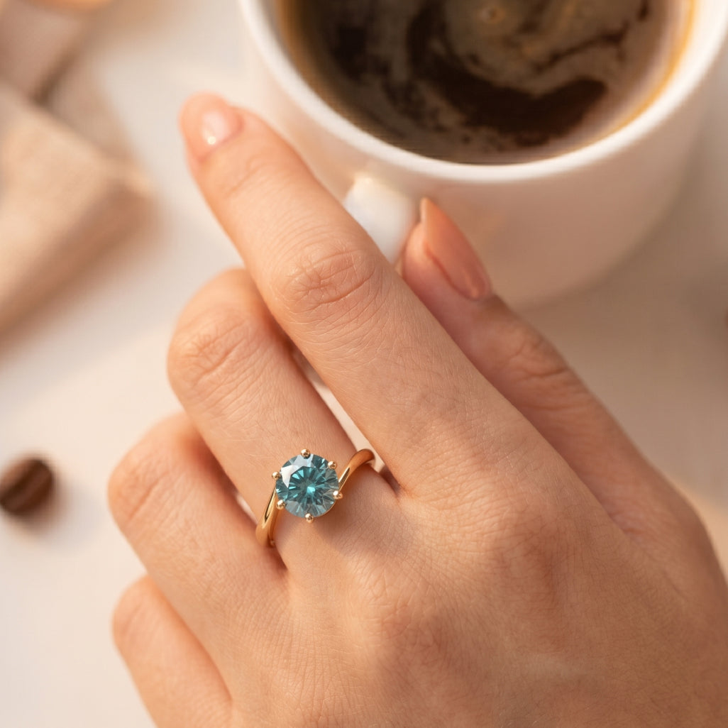 Teal Stone Bypass Solitaire Ring