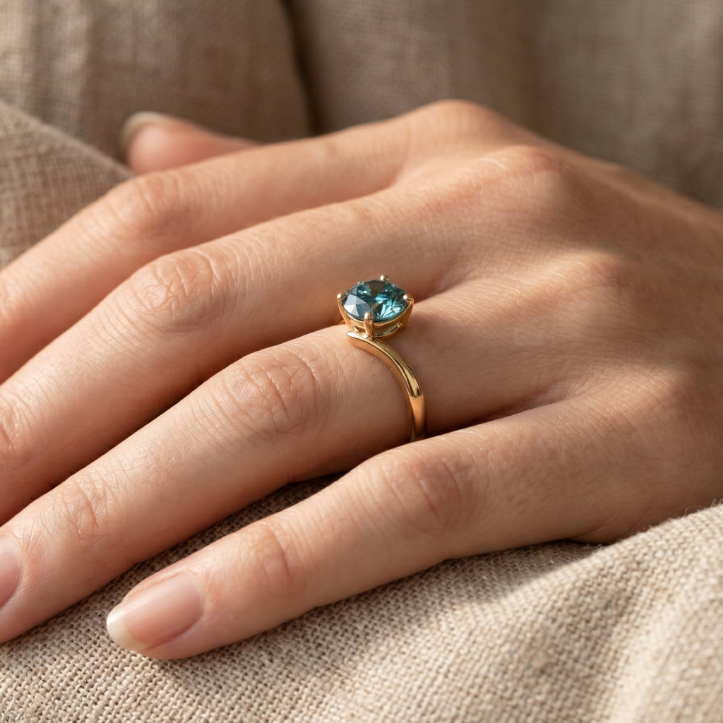Teal Stone Bypass Solitaire Ring