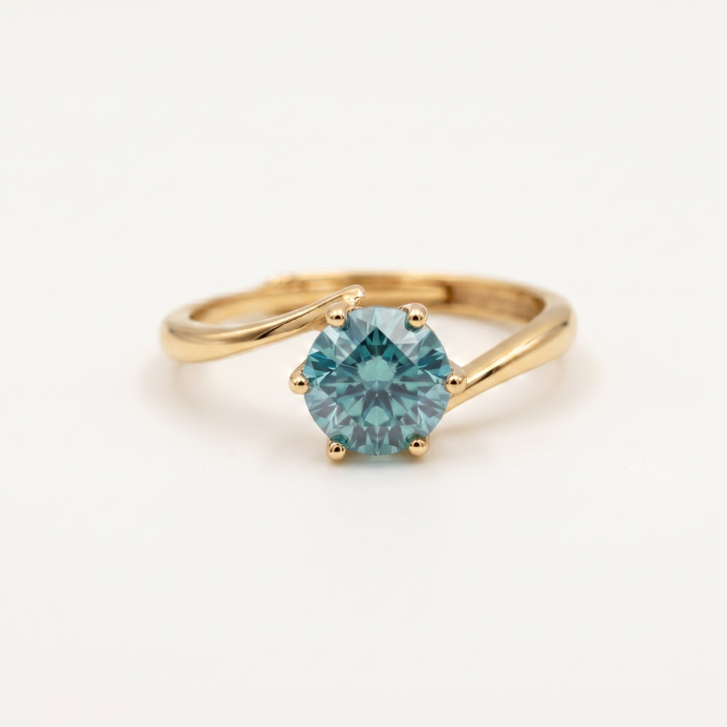 Teal Stone Bypass Solitaire Ring