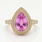Pink Stone Pear Double Halo Ring