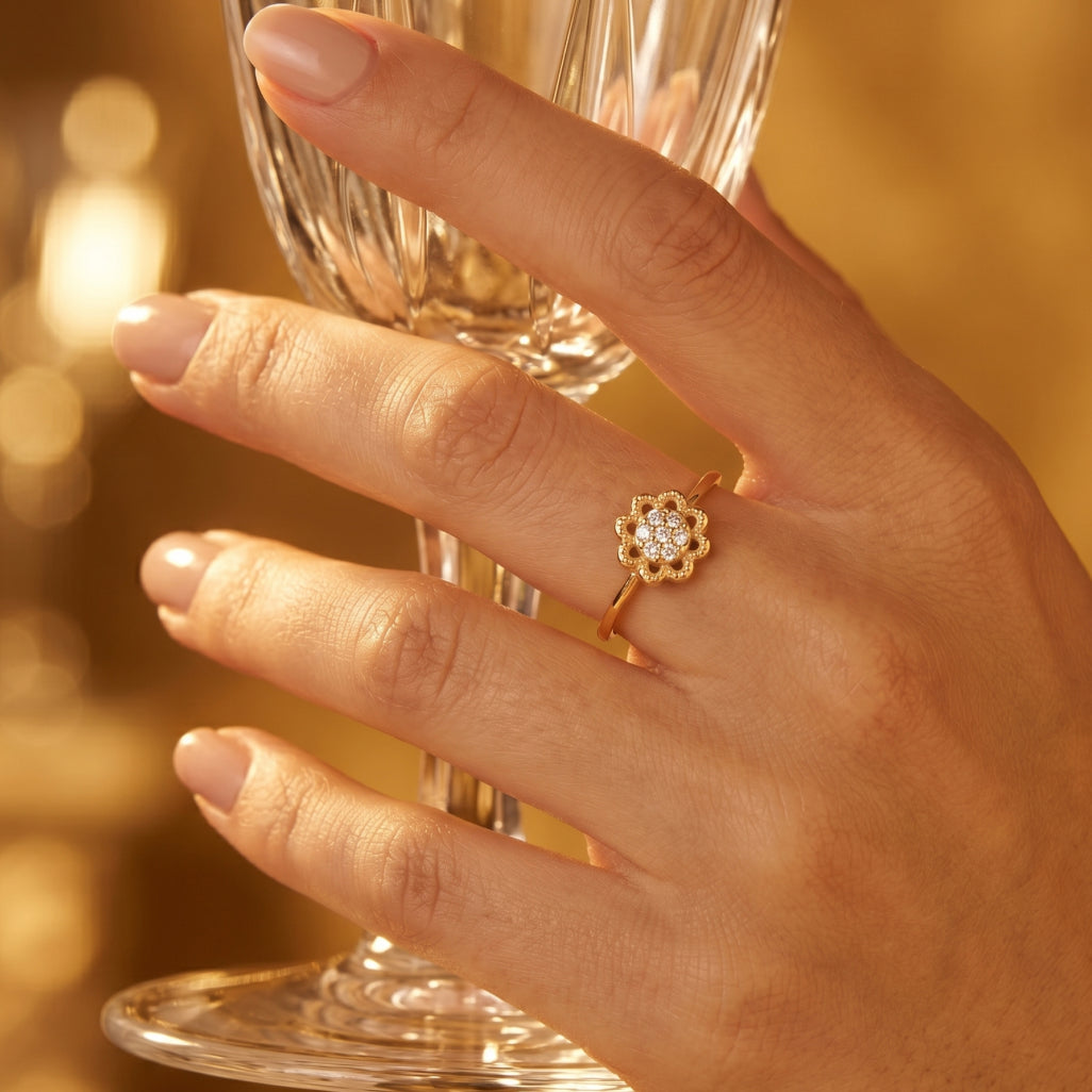 Scallop Petal Cluster Ring