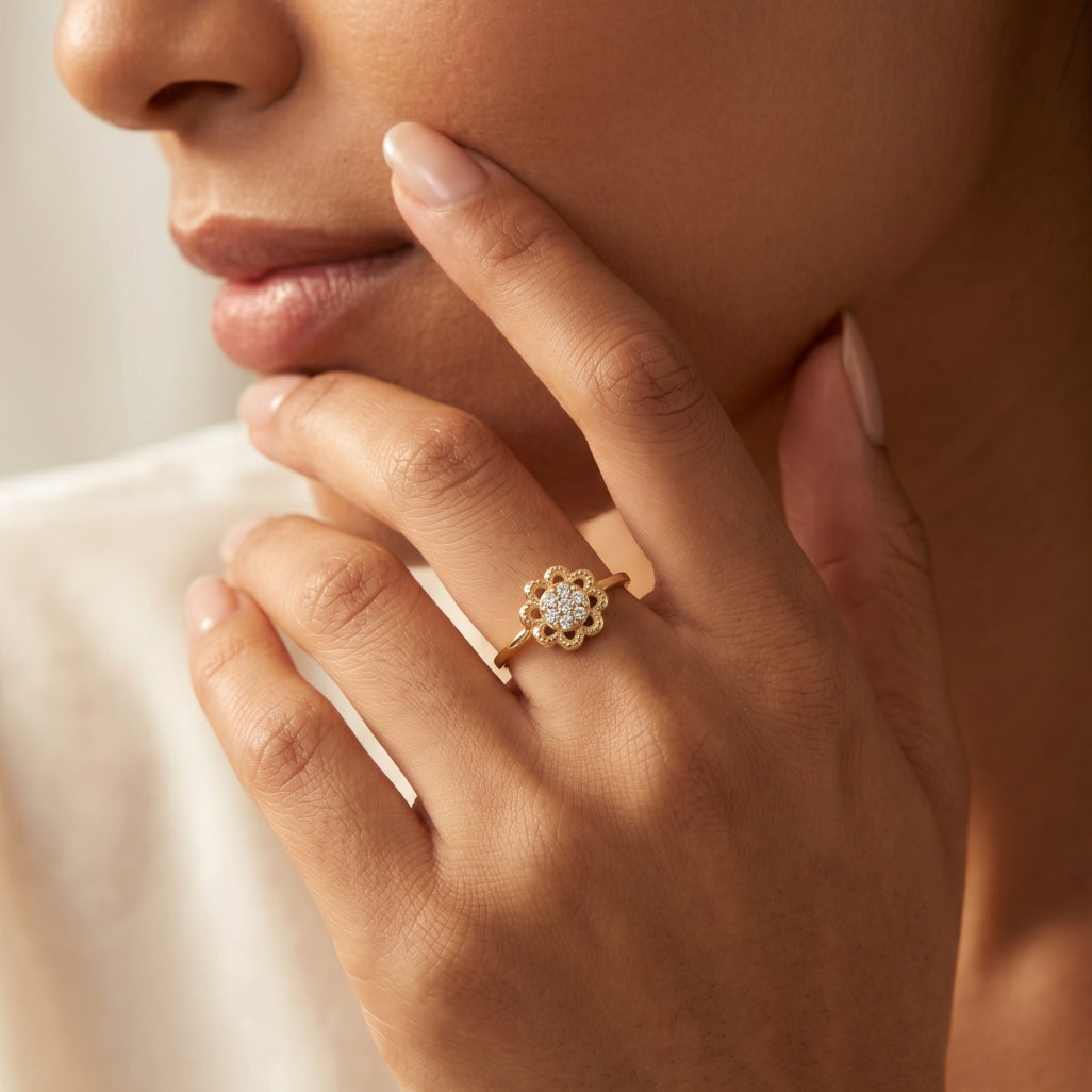 Scallop Petal Cluster Ring