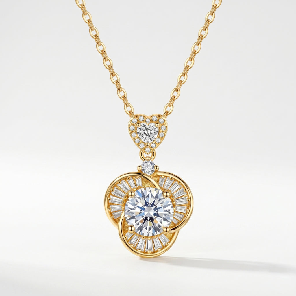 White Round Baguette Orbit Knot Heart Necklace 18k gold vermeil