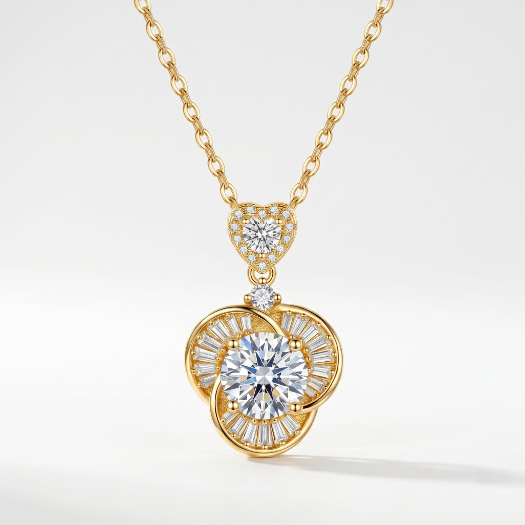 White Round Baguette Orbit Knot Heart Necklace 18k gold vermeil