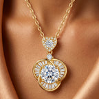 White Round Baguette Orbit Knot Heart Necklace 18k gold vermeil
