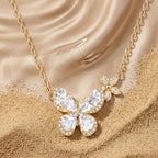Crystal Heart Butterfly Flower Station Necklace 18k gold vermeil