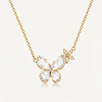 Crystal Heart Butterfly Flower Station Necklace 18k gold vermeil