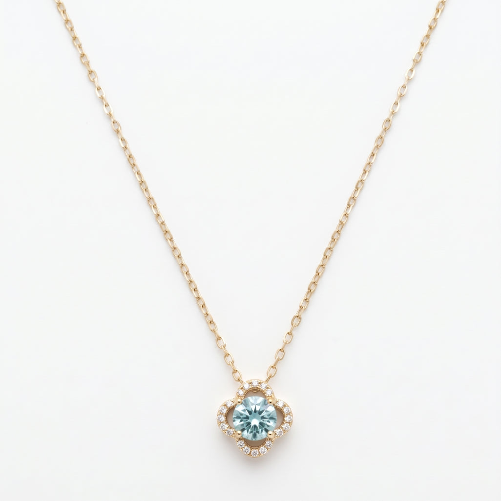 Aqua Round Clover Halo Necklace 18k gold vermeil