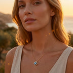 Aqua Round Clover Halo Necklace 18k gold vermeil