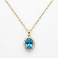 Blue Topaz Oval Halo Pendant Necklace 18k gold vermeil