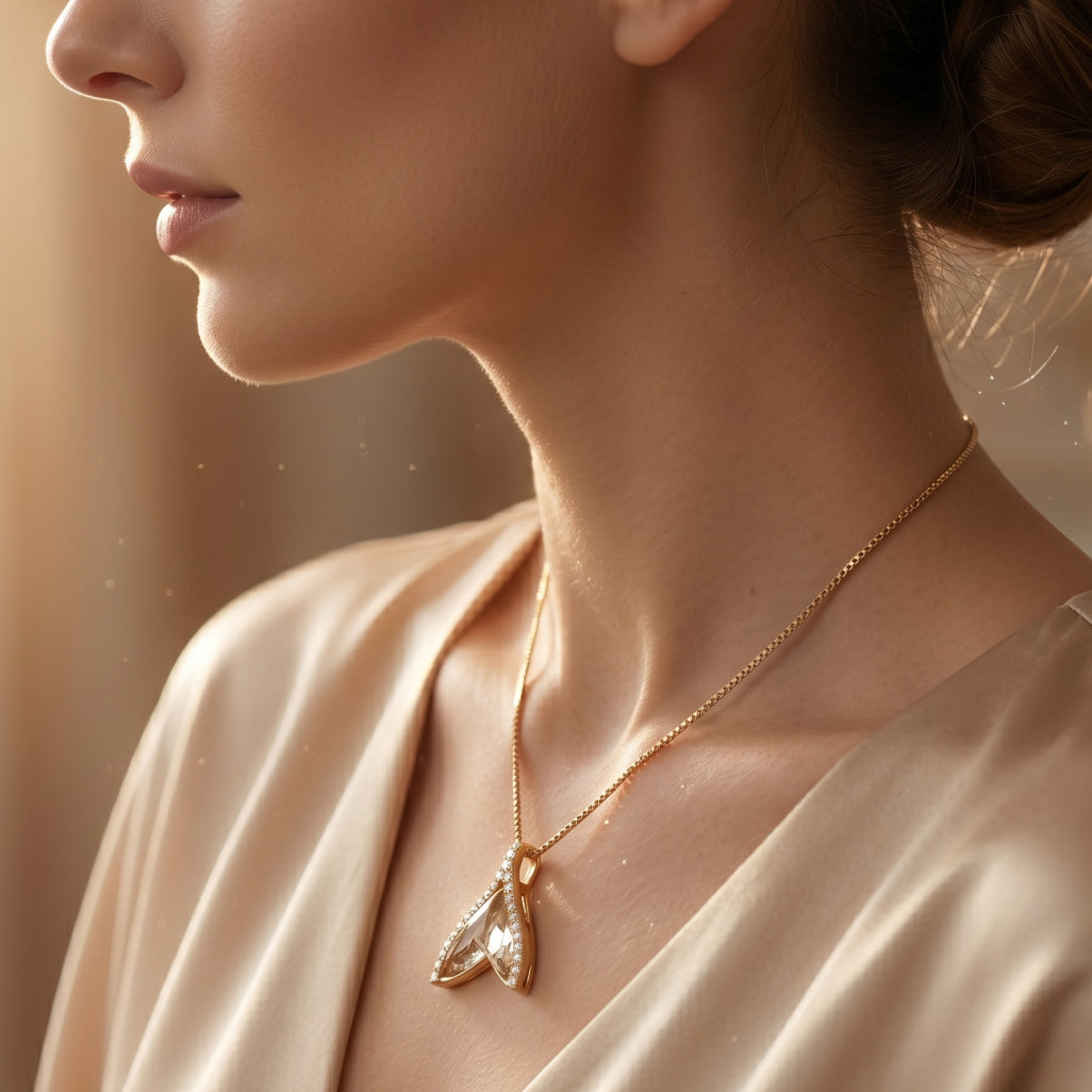 Mermaid Tail Crystal Pave Pendant Necklace 18k gold vermeil
