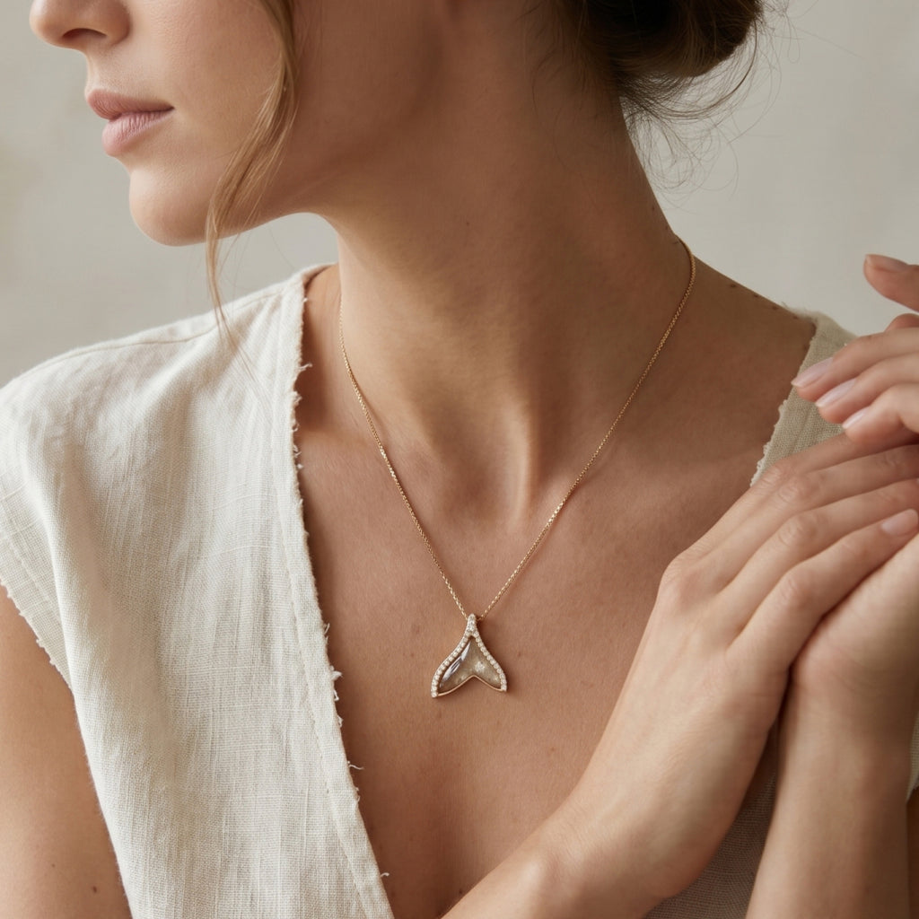 Mermaid Tail Crystal Pave Pendant Necklace 18k gold vermeil