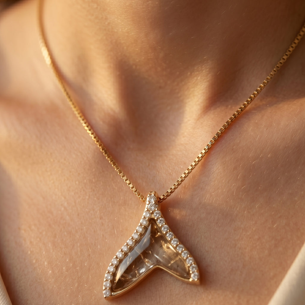 Mermaid Tail Crystal Pave Pendant Necklace 18k gold vermeil