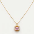 Pink Cushion Square Halo Pendant Necklace 18k gold vermeil