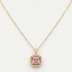 Pink Cushion Square Halo Pendant Necklace 18k gold vermeil