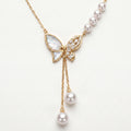 Pearl Double Drop MOP Butterfly Lariat Necklace 18k gold vermeil