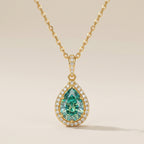 Teal Pear Diamond Halo Pendant Necklace 18k gold vermeil