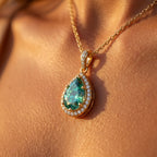 Teal Pear Diamond Halo Pendant Necklace 18k gold vermeil