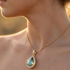 Teal Pear Diamond Halo Pendant Necklace 18k gold vermeil