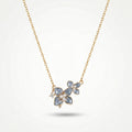 Blue Enamel Double Flower Pearl Station Necklace 18k gold vermeil