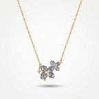Blue Enamel Double Flower Pearl Station Necklace 18k gold vermeil