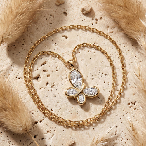 CZ Bezel Butterfly Pendant Necklace 18k gold vermeil