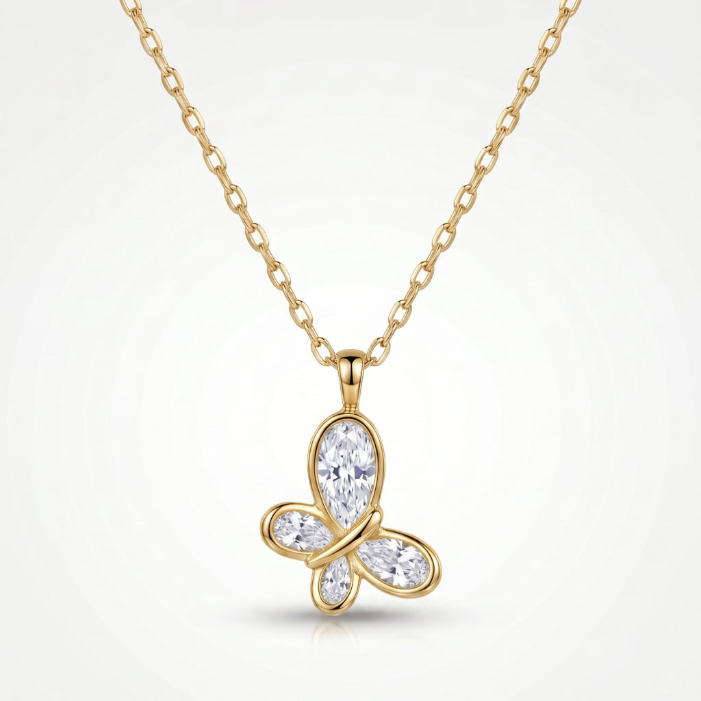 CZ Bezel Butterfly Pendant Necklace 18k gold vermeil
