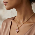 Pink Heart North Star Halo Pendant Necklace 18k gold vermeil