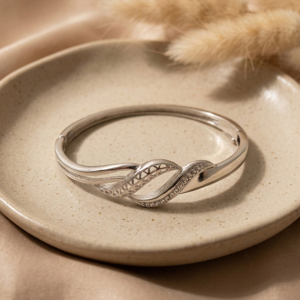 Silver Twisted Wave Filigree Bangle Bracelet