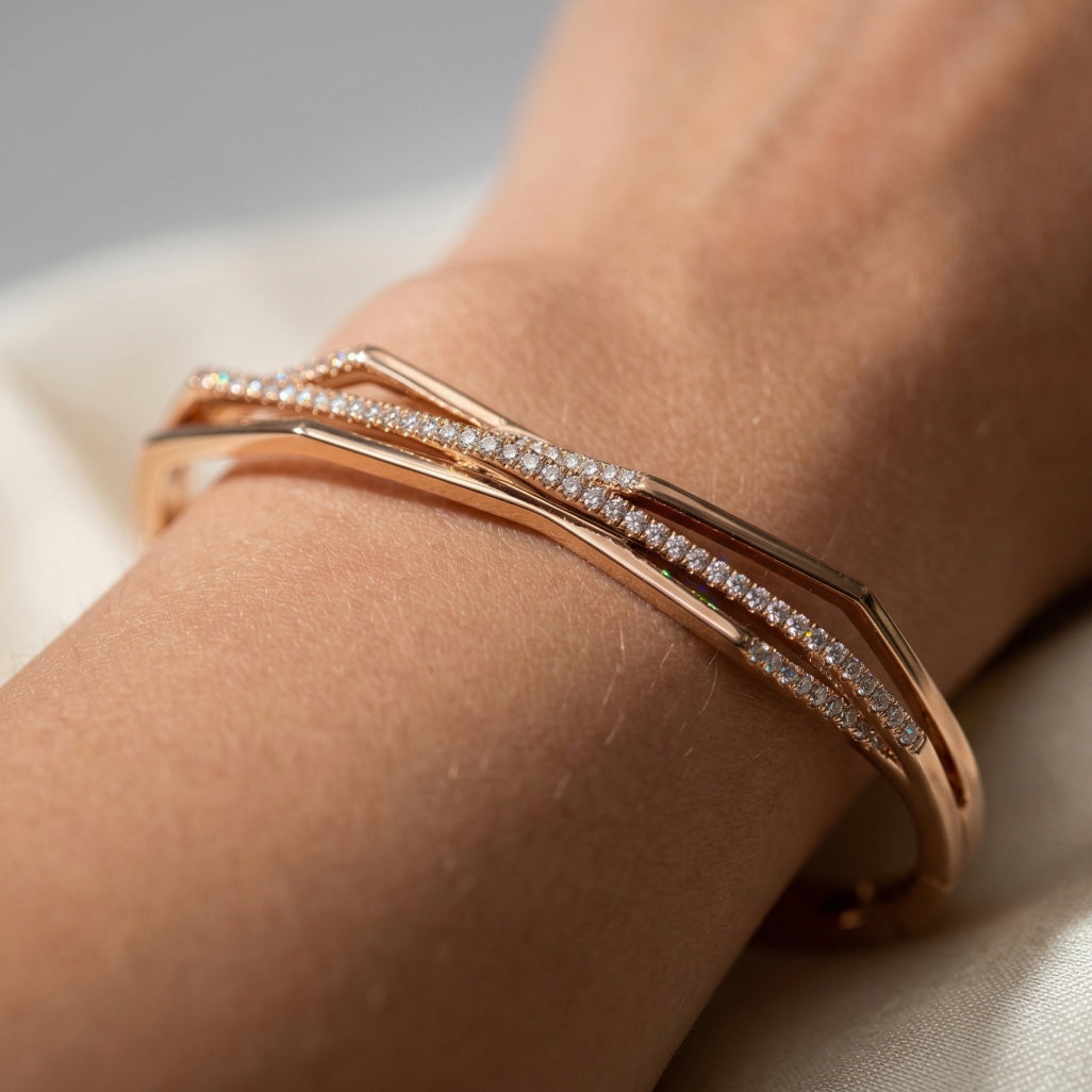 Rose Gold Triple Pave Cuff Bracelet