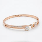 Rose Gold Mother of Pearl Clover Bangle Bracelet