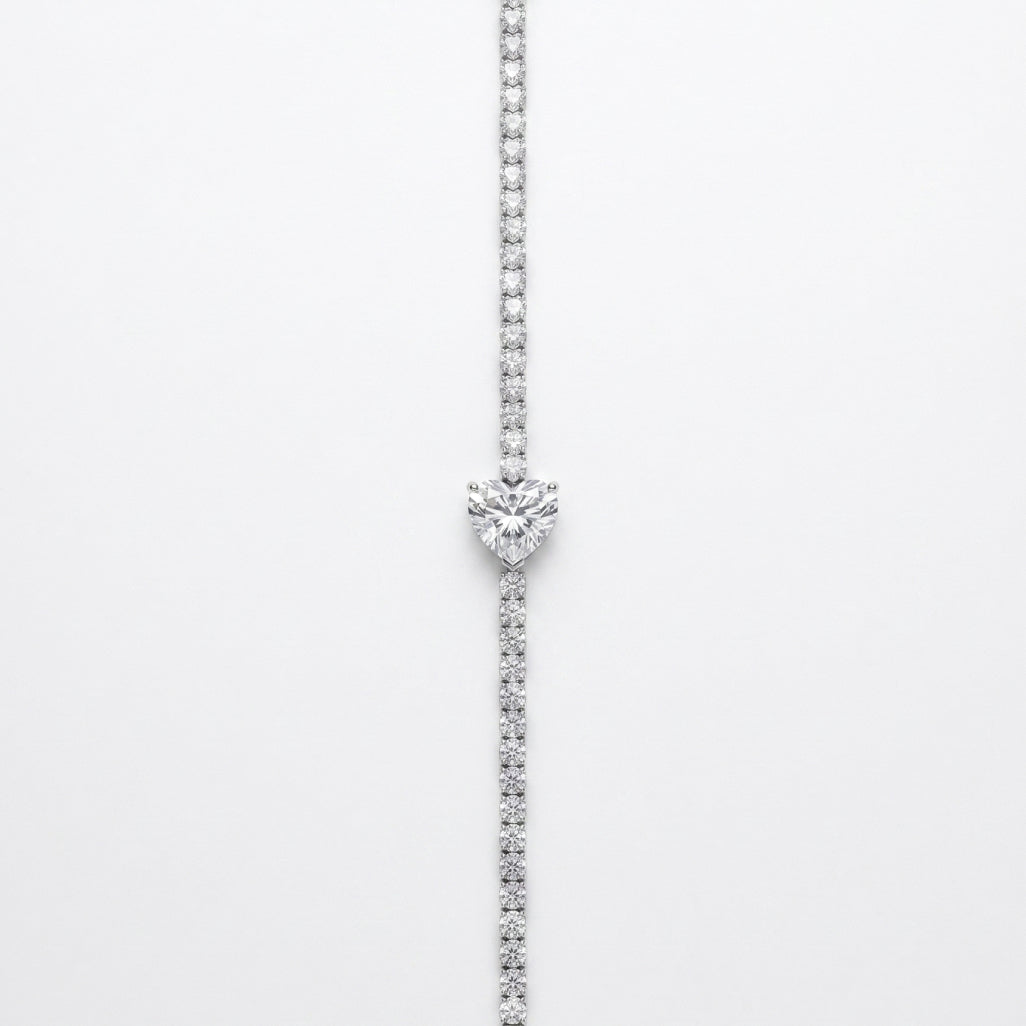 Silver Tennis Heart Solitaire Bracelet