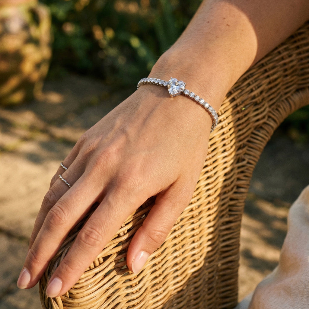 Silver Tennis Heart Solitaire Bracelet