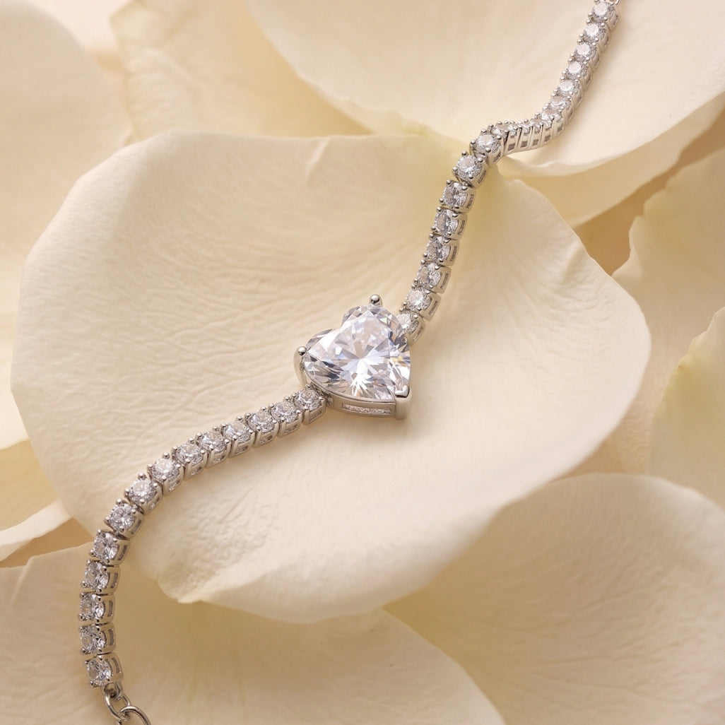 Silver Tennis Heart Solitaire Bracelet
